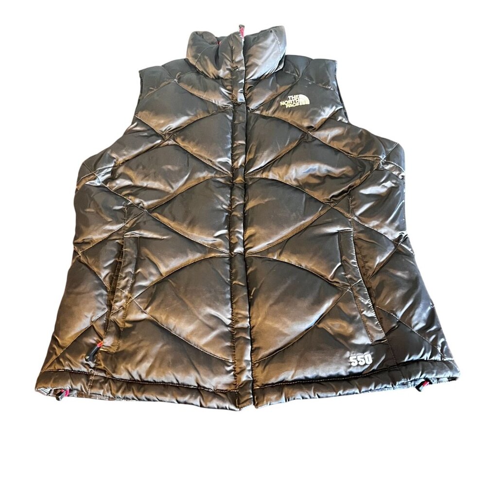 The North Face Womens 550 Black Down Puffer Vest With Red Lining M Warm Quilted‎